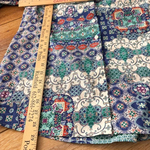 Chicos Multi Color Mosaic Button Down Tunic No Iron Shirt Size 2 Large Pockets - Picture 5 of 15